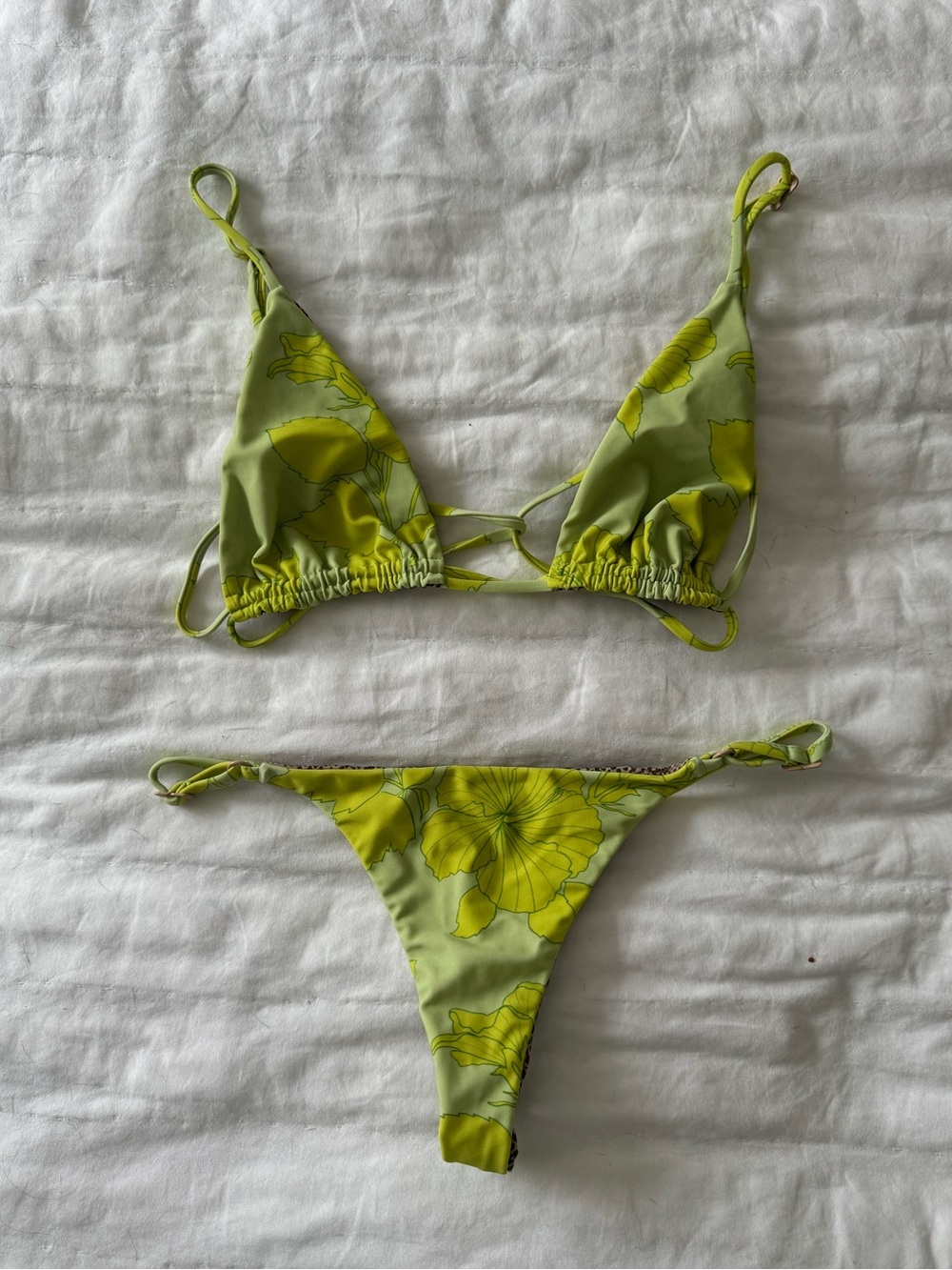 Acacia Lime Green Floral Tie Bikini Top & Bottom Set